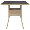 Bézs polyrattan üveglapos kerti asztal 80 x 80 x 75 cm