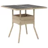 Bézs polyrattan üveglapos kerti asztal 80 x 80 x 75 cm