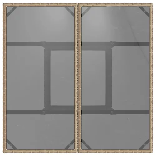 Bézs polyrattan üveglapos kerti asztal 80 x 80 x 75 cm