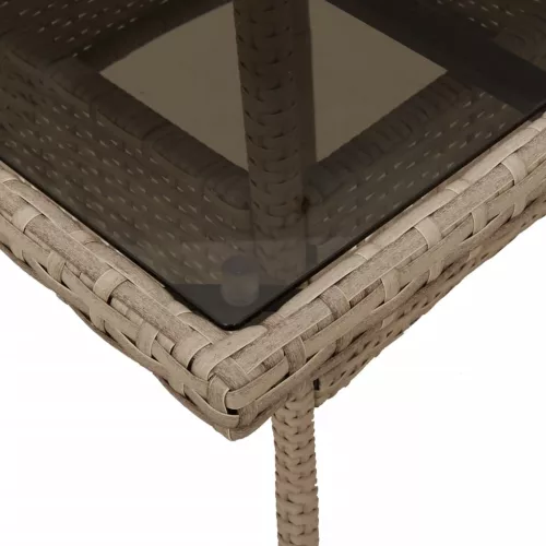 Bézs polyrattan üveglapos kerti asztal 80 x 80 x 75 cm