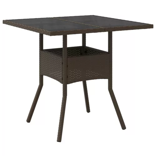 Barna polyrattan üveglapos kerti asztal 80 x 80 x 75 cm