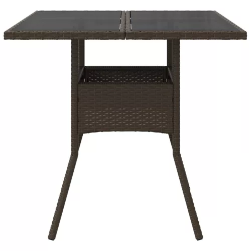 Barna polyrattan üveglapos kerti asztal 80 x 80 x 75 cm