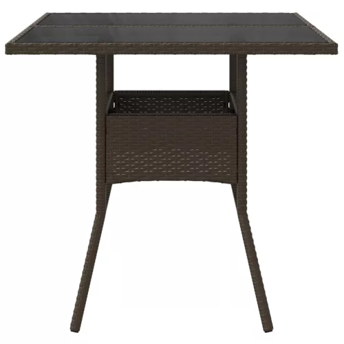 Barna polyrattan üveglapos kerti asztal 80 x 80 x 75 cm