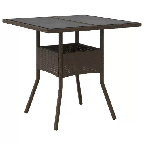 Barna polyrattan üveglapos kerti asztal 80 x 80 x 75 cm