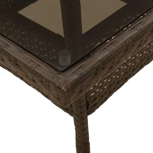 Barna polyrattan üveglapos kerti asztal 80 x 80 x 75 cm