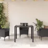 Fekete polyrattan üveglapos kerti asztal 90 x 90 x 75 cm