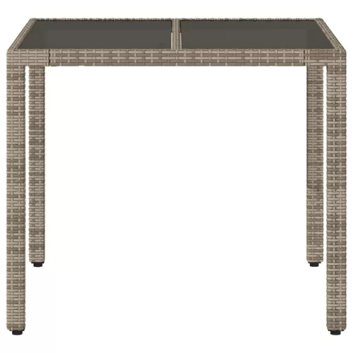 Szürke polyrattan üveglapos kerti asztal 90 x 90 x 75 cm