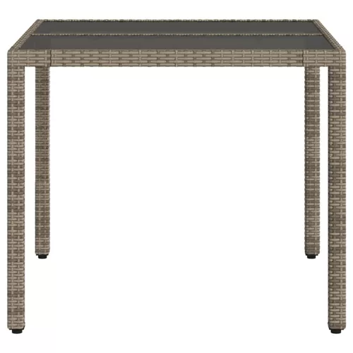 Szürke polyrattan üveglapos kerti asztal 90 x 90 x 75 cm