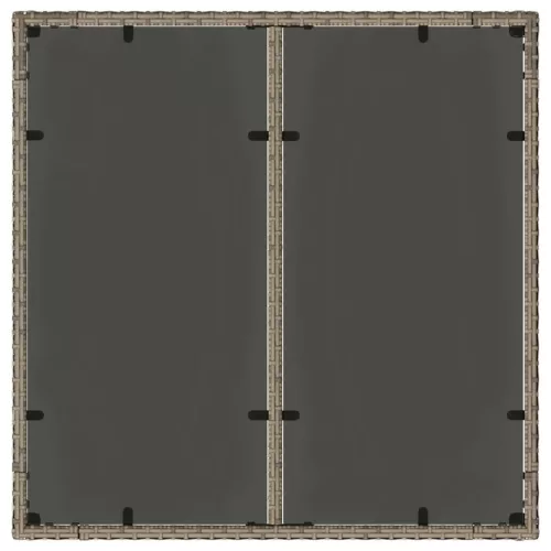Szürke polyrattan üveglapos kerti asztal 90 x 90 x 75 cm