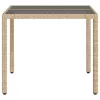Bézs polyrattan üveglapos kerti asztal 90 x 90 x 75 cm