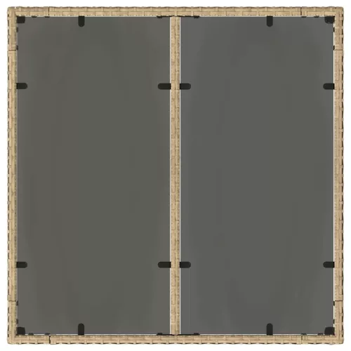 Bézs polyrattan üveglapos kerti asztal 90 x 90 x 75 cm