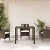 Barna polyrattan üveglapos kerti asztal 90 x 90 x 75 cm