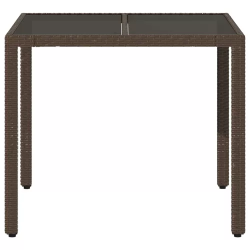 Barna polyrattan üveglapos kerti asztal 90 x 90 x 75 cm