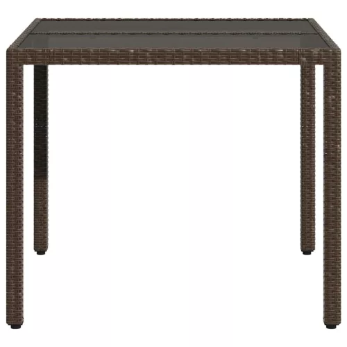 Barna polyrattan üveglapos kerti asztal 90 x 90 x 75 cm