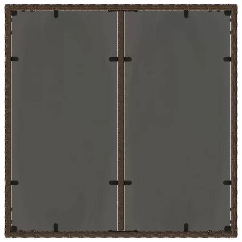 Barna polyrattan üveglapos kerti asztal 90 x 90 x 75 cm