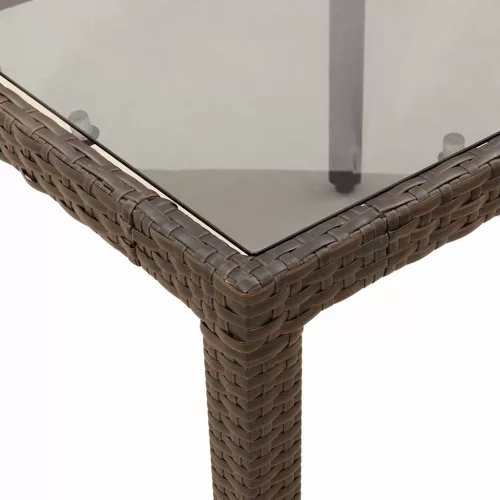 Barna polyrattan üveglapos kerti asztal 90 x 90 x 75 cm