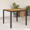 Fekete polyrattan kerti asztal akácfa lappal 90 x 90 x 75 cm