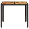 Fekete polyrattan kerti asztal akácfa lappal 90 x 90 x 75 cm