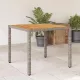 Szürke polyrattan kerti asztal akácfa lappal 90 x 90 x 75 cm