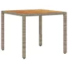 Szürke polyrattan kerti asztal akácfa lappal 90 x 90 x 75 cm