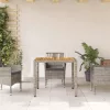 Szürke polyrattan kerti asztal akácfa lappal 90 x 90 x 75 cm