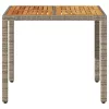 Szürke polyrattan kerti asztal akácfa lappal 90 x 90 x 75 cm