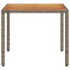 Szürke polyrattan kerti asztal akácfa lappal 90 x 90 x 75 cm