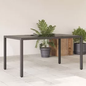 Fekete polyrattan üveglapos kerti asztal 150 x 90 x 75 cm