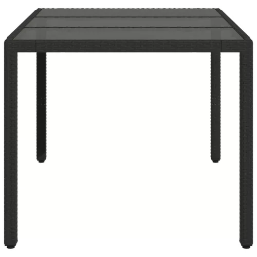 Fekete polyrattan üveglapos kerti asztal 150 x 90 x 75 cm
