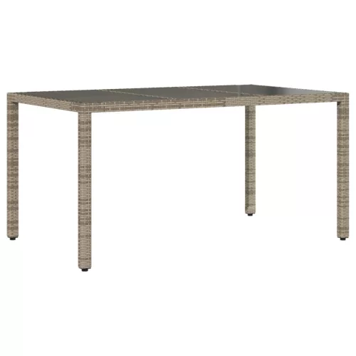 Szürke polyrattan üveglapos kerti asztal 150 x 90 x 75 cm