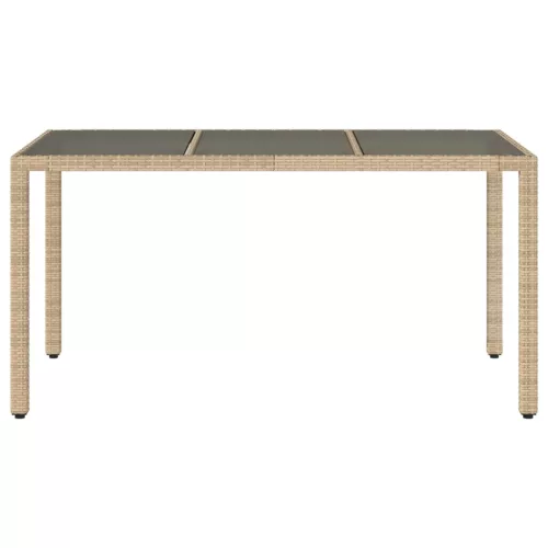 Bézs polyrattan üveglapos kerti asztal 150 x 90 x 75 cm