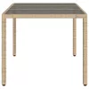 Bézs polyrattan üveglapos kerti asztal 150 x 90 x 75 cm