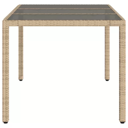 Bézs polyrattan üveglapos kerti asztal 150 x 90 x 75 cm