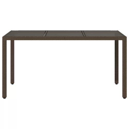 Barna polyrattan üveglapos kerti asztal 150 x 90 x 75 cm