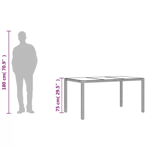 Barna polyrattan üveglapos kerti asztal 150 x 90 x 75 cm