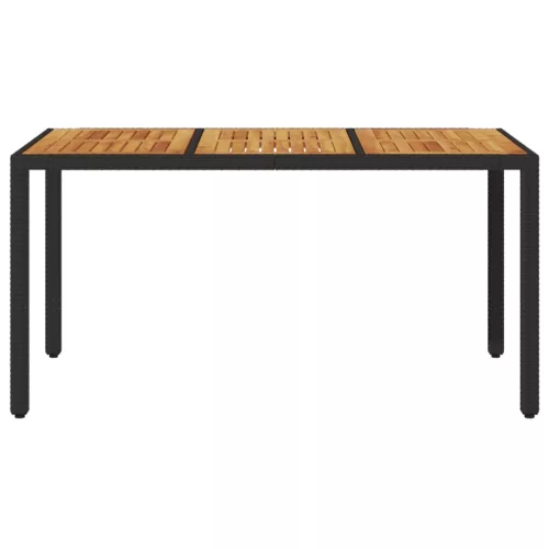 Fekete polyrattan kerti asztal akácfa lappal 150 x 90 x 75 cm