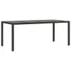 Fekete polyrattan üveglapos kerti asztal 190 x 90 x 75 cm