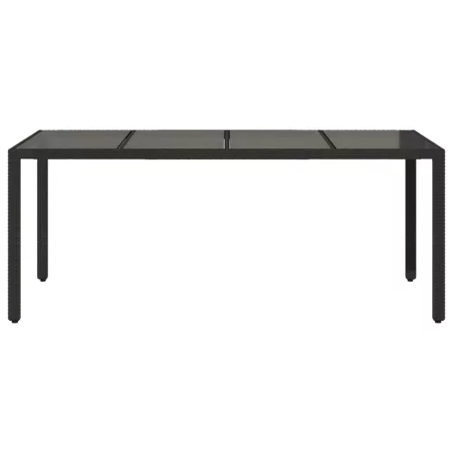 Fekete polyrattan üveglapos kerti asztal 190 x 90 x 75 cm