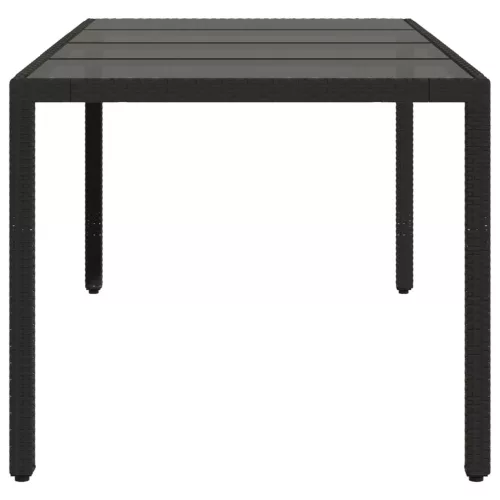 Fekete polyrattan üveglapos kerti asztal 190 x 90 x 75 cm