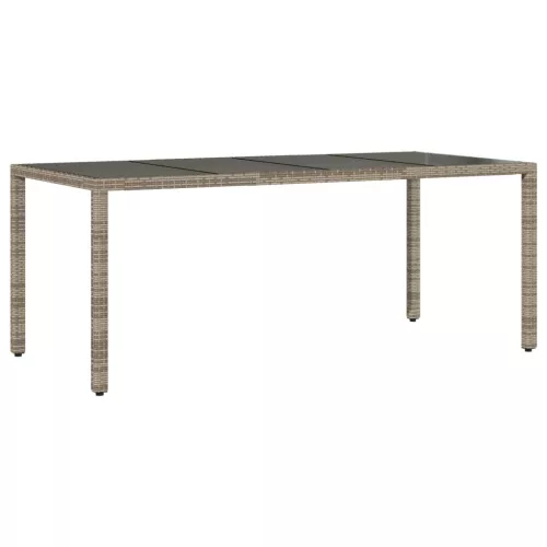Szürke polyrattan üveglapos kerti asztal 190 x 90 x 75 cm