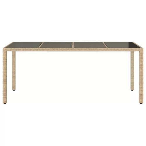 Bézs polyrattan üveglapos kerti asztal 190 x 90 x 75 cm