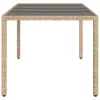 Bézs polyrattan üveglapos kerti asztal 190 x 90 x 75 cm