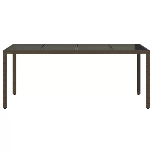 Barna polyrattan üveglapos kerti asztal 190 x 90 x 75 cm