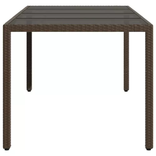 Barna polyrattan üveglapos kerti asztal 190 x 90 x 75 cm