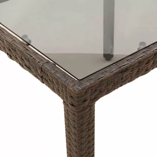 Barna polyrattan üveglapos kerti asztal 190 x 90 x 75 cm