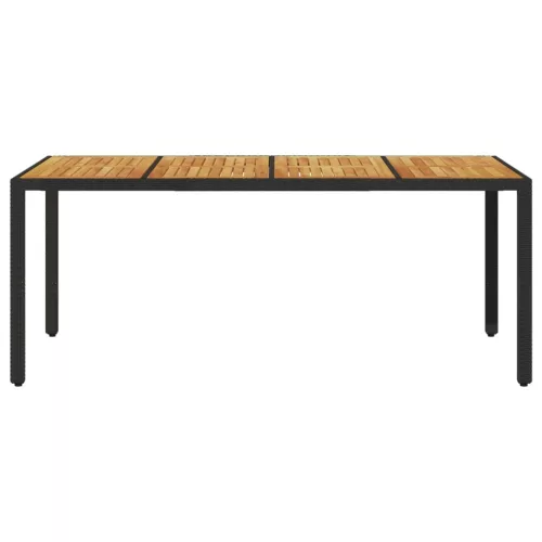 Fekete polyrattan kerti asztal akácfa lappal 190 x 90 x 75 cm