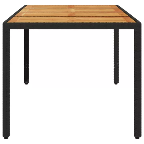 Fekete polyrattan kerti asztal akácfa lappal 190 x 90 x 75 cm