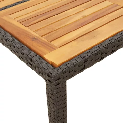 Fekete polyrattan kerti asztal akácfa lappal 190 x 90 x 75 cm
