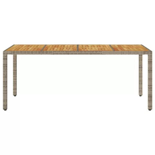 Szürke polyrattan kerti asztal akácfa lappal 190 x 90 x 75 cm