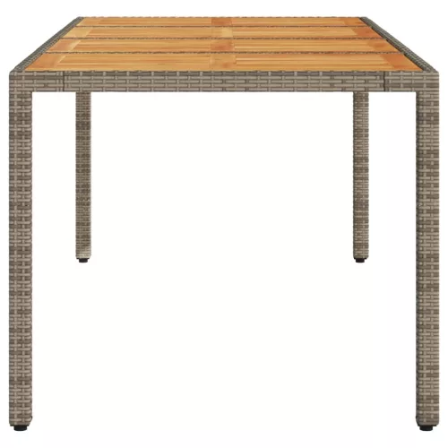Szürke polyrattan kerti asztal akácfa lappal 190 x 90 x 75 cm